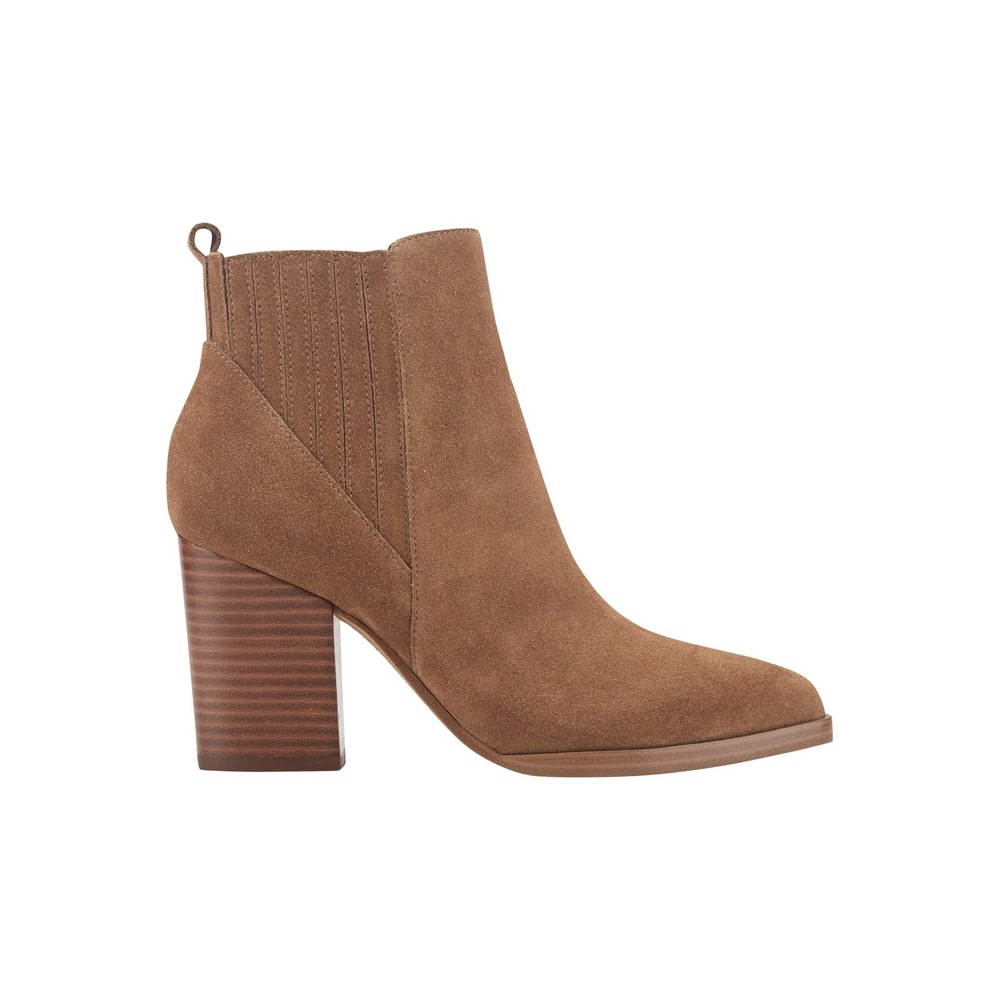 Marc Fisher LTD Yale Suede Chelsea Boots Cognac Brown Pointed Toe Block Heel 7M